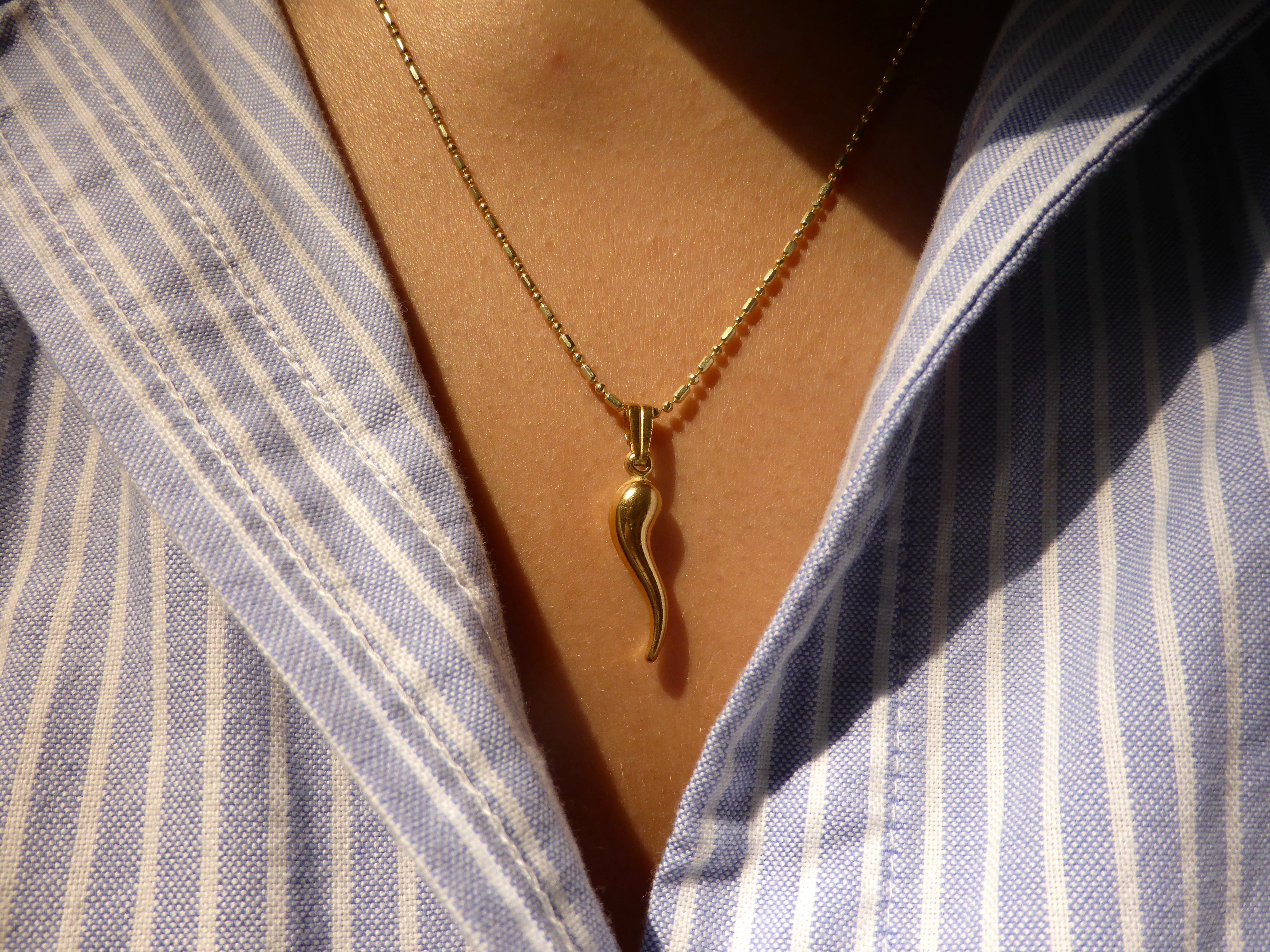 thumbnail image 2 of 10K Real Gold Italian Horn Pendant - 1.75 Inch Cornicello Charm - Alex And Elsa 2 of 5