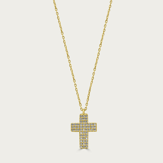 The Three Row Pave Cross Necklace