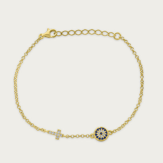 The Puffed Evil Eye and Cross Bracelet