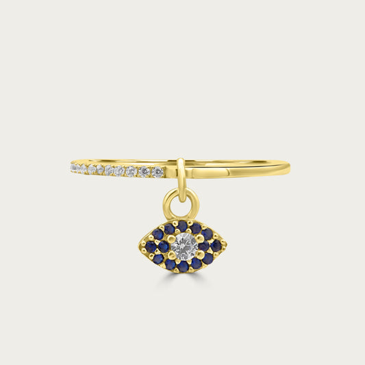 The Half Pave Evil Eye Charm Ring