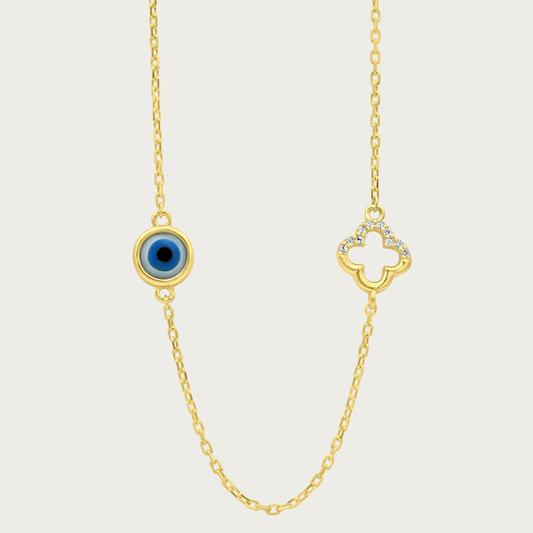 The Evil Eye and Half Pave Clover Necklace