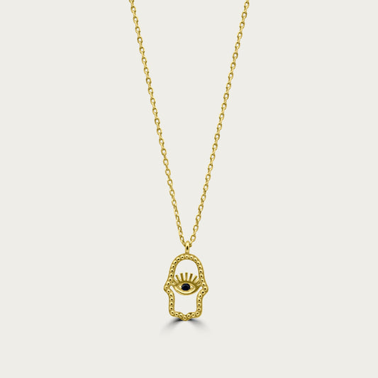 The Mini Hamsa Contour Necklace with Eye