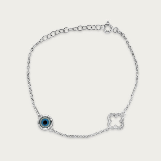 The Evil Eye and Half Pave Clover Bracelet