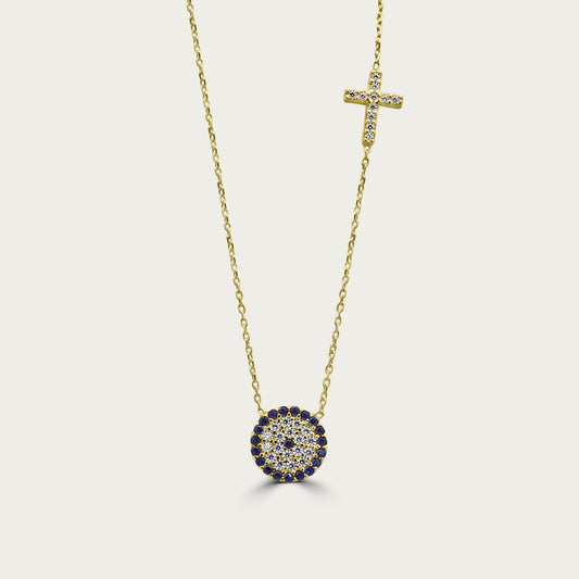 The Large Pave Evil Eye and Cross Necklace