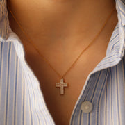 The Three Row Pave Cross Necklace