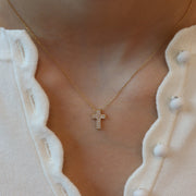 The Double Row Pave Cross Necklace