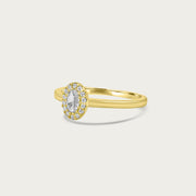 The Mini Oval Solitaire Ring with Pave Halo