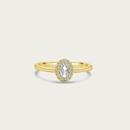 The Mini Oval Solitaire Ring with Pave Halo