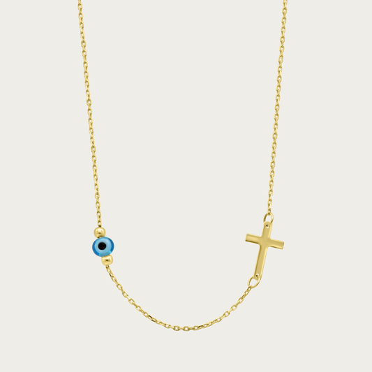 The Glass Evil Eye and Cross Necklace