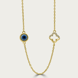 The Evil Eye and Half Pave Clover Necklace