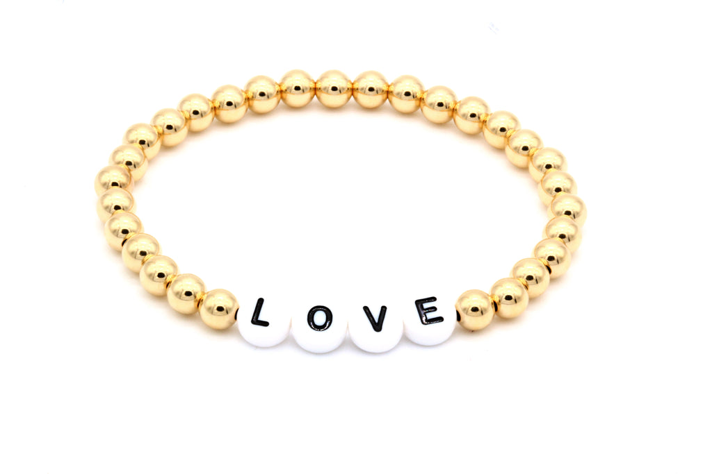 Stretchy Custom Letter Adult Bracelet (3MM+6MM Beads) 6.5 Inches / Gold Filled