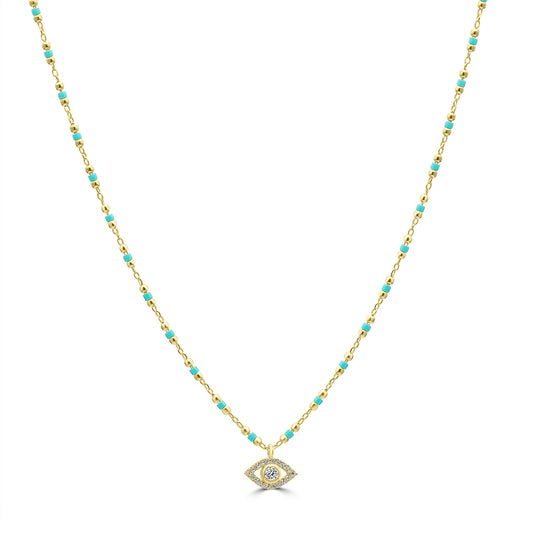 The Protecting Eye Necklace on Colourful Beaded Chain Necklace