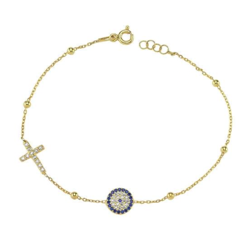 The Mini Beaded Evil Eye and Cross Bracelet